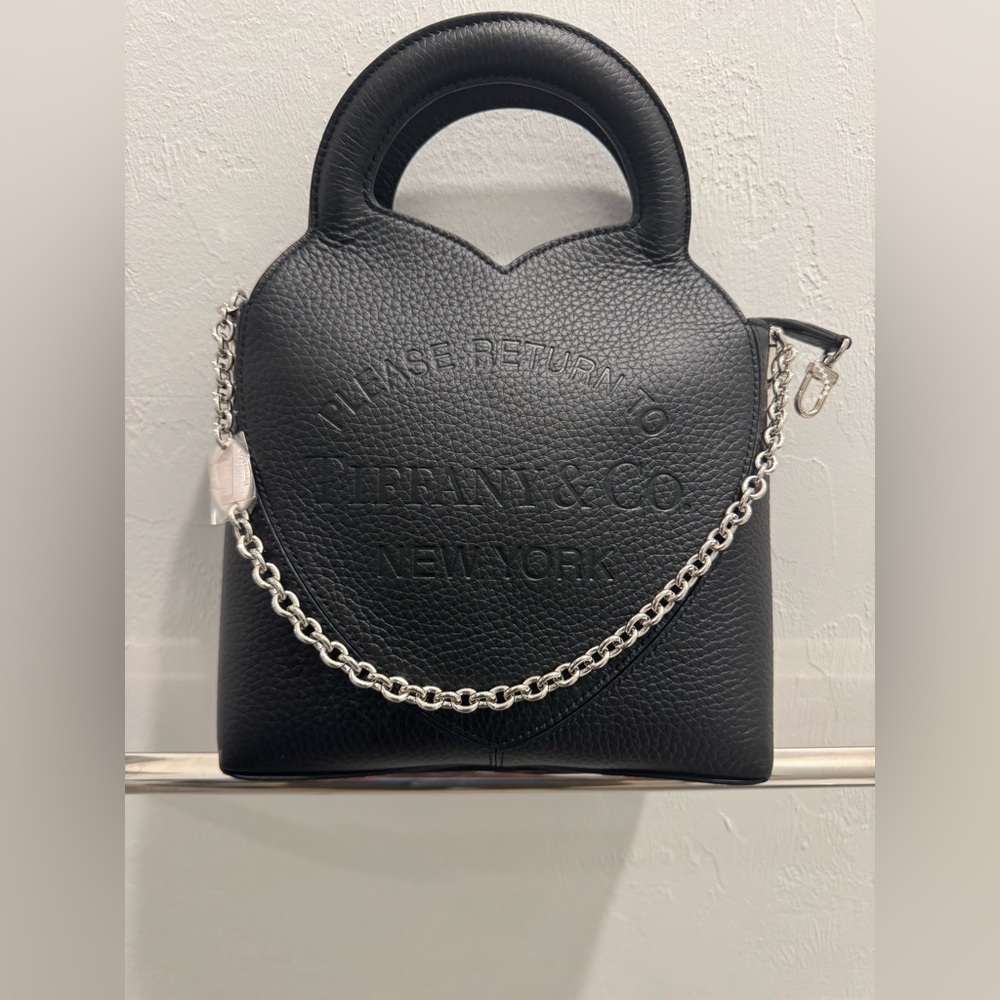 Tiffany & Co. Black Shoulder Bag with Silver Chain